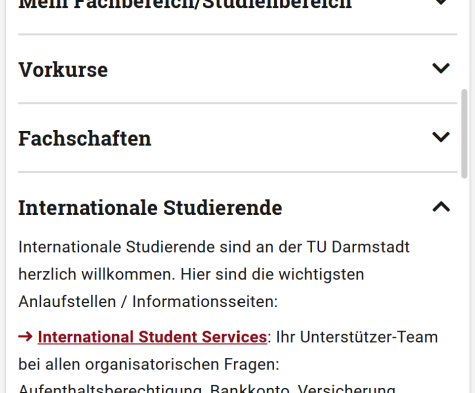 Ausgeklappter Absatz mit aktivem Link