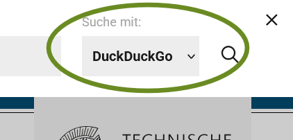 Screenshot des Auswahlfeldes für die gewünschte Suchmaschine