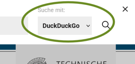 Screenshot des Auswahlfeldes für die gewünschte Suchmaschine