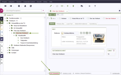 Freigabe im Inhaltsbereich