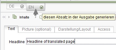 Die Grafik zeigt die Sprachkarteireiter für die Übersetzung von Absätzen im Inhaltsbereich.