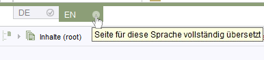 Die Grafik zeigt die Sprachkarteireiter für die Übersetzung von Seiten im Inhaltsbereich.