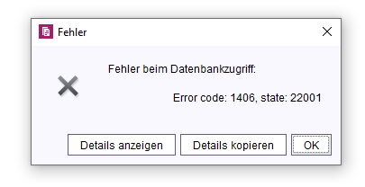 Fehlermeldung beim Speichern von zu langen Artikeln