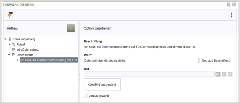 Das fertig eingerichtete Formular der Datenschutz-Erklärung